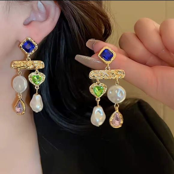 Elegant Gold and Multicolor Dangle Earrings